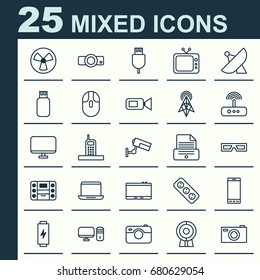 Device Icons Set. Collection Of Broadcast, Charge, Call And Other Elements. Also Includes Symbols Such As Rotor, Usb, Photocopy.
