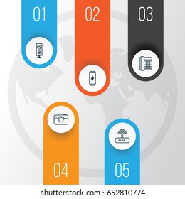 Device Icons Set. Collection Of Charge, Photographing, Work Phone And Other Elements. Also Includes Symbols Such As Phone, Telephone, Battery.