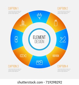 Device Icons Set. Collection Of Charge, Camcorder, Antenna And Other Elements. Also Includes Symbols Such As 3D, Antenna, Plug.