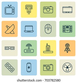 Device Icons Set. Collection Of Control Device, Digital Camera, Spectacles And Other Elements. Also Includes Symbols Such As Phone, Tv, Radio.