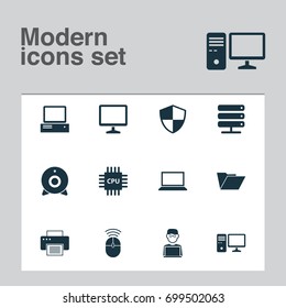 Device Icons Set. Collection Of Defense, Computer Mouse, Desktop And Other Elements. Also Includes Symbols Such As Storage, Defense, Web.