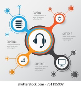 Device Icons Set. Collection Of Desktop, Earphone, Router And Other Elements. Also Includes Symbols Such As Router, Storage, Screen.