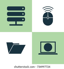 Device Icons Set. Collection Of Dossier, Web, Database And Other Elements. Also Includes Symbols Such As Internet, Dossier, Server.