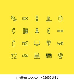 Device Icons Set. Collection Of Extension Cord, Usb, Personal Computer And Other Elements. Also Includes Symbols Such As Cursor, 3D, Usb.