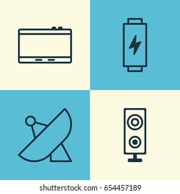 Device Icons Set. Collection Of Gadget, Charge, Antenna And Other Elements. Also Includes Symbols Such As Energy, Phone, Antenna.
