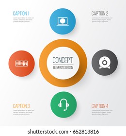 Device Icons Set. Collection Of Keypad, Broadcast, Web And Other Elements. Also Includes Symbols Such As Broadcast, Headphone, Web.