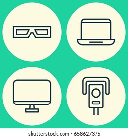 Device Icons Set. Collection Of Notebook, Spectacles, Security Camera And Other Elements. Also Includes Symbols Such As Camera, 3D, Notebook.