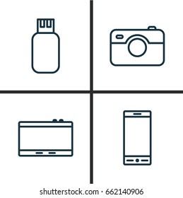Device Icons Set. Collection Of Photographing, Gadget, Usb And Other Elements. Also Includes Symbols Such As Photo, Apparatus, Camera.