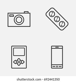 Device Icons Set. Collection Of Player, Extension Cord, Digital Camera And Other Elements. Also Includes Symbols Such As Socket, Device, Mp3.