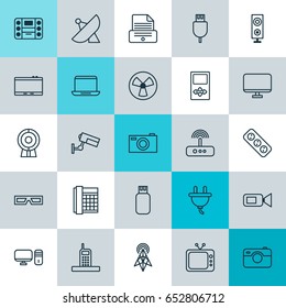 Device Icons Set. Collection Of Switch, Spectacles, Digital Camera And Other Elements. Also Includes Symbols Such As Extension, Apparatus, Printer.