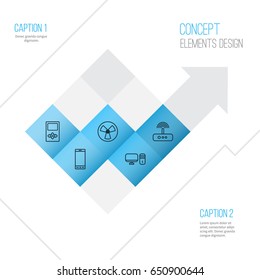 Device Icons Set. Collection Of Telephone, Ventilator, Switch And Other Elements. Also Includes Symbols Such As Modem, Desktop, Rotor.