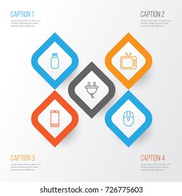 Device Icons Set. Collection Of Usb, Telephone, Television And Other Elements. Also Includes Symbols Such As Flash, Computer, Television.