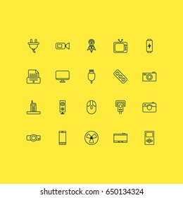 Device Icons Set. Collection Of Ventilator, Digital Camera, Gadget And Other Elements. Also Includes Symbols Such As Tv, Projector, Photocopy.