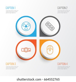 Device Icons Set. Collection Of Ventilator, Presentation, Extension Cord And Other Elements. Also Includes Symbols Such As Mouse, Ventilator, Projector.