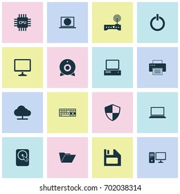 Device Icons Set. Collection Of Web, Hdd, Keypad And Other Elements. Also Includes Symbols Such As Start, Printer, Online.