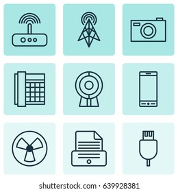 Device Icons Set. Collection Of Work Phone, Telephone, Switch And Other Elements. Also Includes Symbols Such As Antenna, Fan, Device.