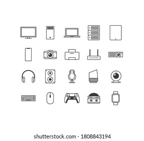 Gerätesymbole eingestellt (Computerausrüstung). Vektorgrafik.