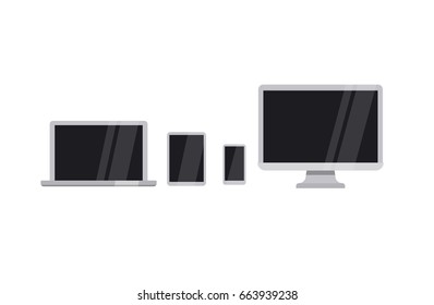 Device icons. Set of digital tablet, desktop computer laptop and smartphone.