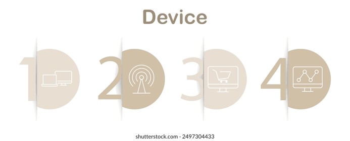 Device icons set. Laptop, tablet, webcam, computer mouse, smartwatch, keyboard, router, headphones, monitor, touch screen, smartphone. Linear technology illustrations