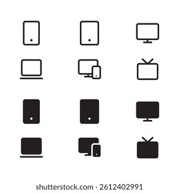 device icons set. phone, tablet, laptop, screen, tv, computer, monitor, display vector collection.