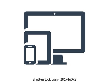 Device Icons: smart phone, tablet and desktop computer. Vector illustration of responsive web design.