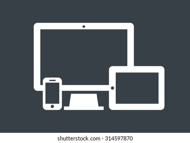 Device Icons: smart phone, tablet and desktop computer. Vector illustration of responsive web design.