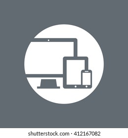 Device Icons: smart phone, tablet and desktop computer. Vector illustration of responsive web design.