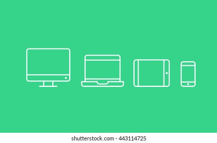 Device Icons: smart phone, tablet, laptop and desktop computer. Vector illustration of responsive web design.