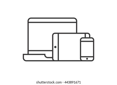 Device Icons: smart phone, tablet and notebook / laptop computer. Vector illustration of responsive web design.