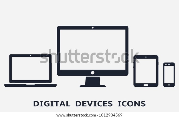 デバイスアイコン スマートフォン タブレット ノートパソコン およびデスクトップ コンピュータ 応答性の高いウェブデザインのベクターイラスト のベクター画像素材 ロイヤリティフリー