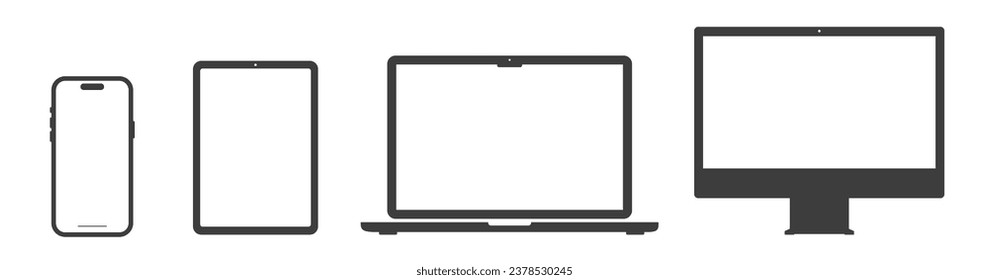 Iconos del dispositivo: smartphone, laptop, tablet y monitor, pantalla, ilustración vectorial