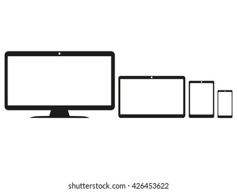 Device Icons: smartphone, tablet and desktop computer. Flat design