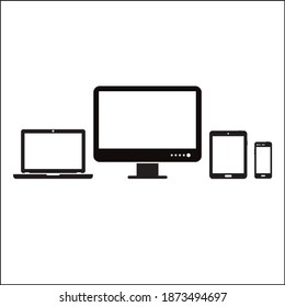 Device icons: smartphone, tablet, laptop and desktop computer. Devices that can be used in the workplace and in normal life.