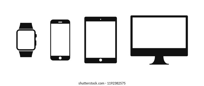 Device Icons: smartphone, watch, tablet, and desktop computer