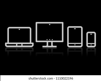 Device Icons vector illustration of responsive design for presentation on black background