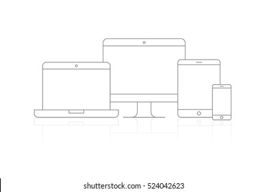 Device Icons vector illustration of responsive design for presentation thin line style