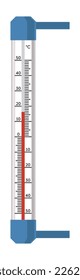 Device for indicating and showing air temperature outdoors. Isolated thermometer with glass tube and measuring line with celsius system. Household instruments for home. Vector in flat styles