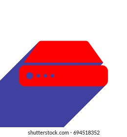 Device with indicator. Vector. Red flat style icon with dark blue long shadow on white background.