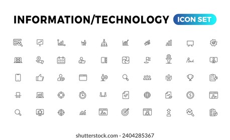 Device and Information technology line icons collection. Big UI icon set in a flat design. Thin outline icons pack