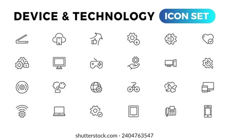 Device and Information technology line icons collection. Big UI icon set in a flat design. Thin outline icons pack
