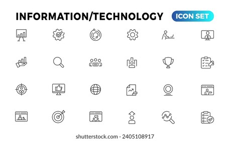 Device and Information technology line icons collection. Big UI icon set in a flat design. Thin outline icons pack
