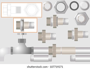 Device for joining metal pipes without welding, the so-called "American."