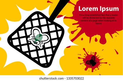 device for killing flies is a typical fly swatter. bloody spots and traces of flies. Vector illustration