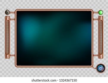 Device laptop with dashboard and screen in the cyberpunk style. Vintage retro control panel. Vector illustration.