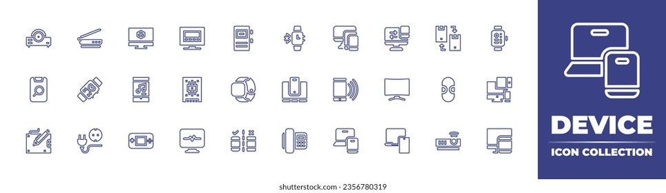 Device line icon collection. Editable stroke. Vector illustration. Containing monitoring, device, phone, responsive, technology, monitor, electronic devices, voice recorder, change, smartwatch, smart.