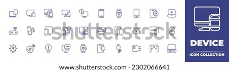 Device line icon collection. Editable stroke. Vector illustration. Containing smart devices, device, smart tv, mobile phone, heart rate, smartphone, add, online assistance, router, responsive.
