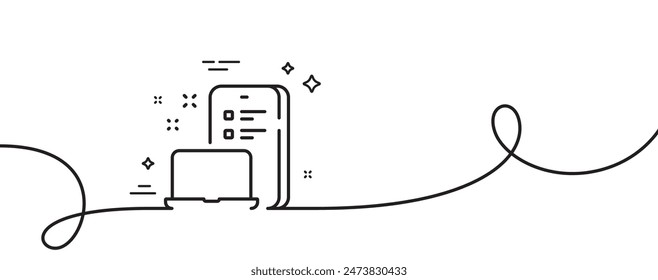 Device line icon. Continuous one line with curl. Mobile laptop with phone sign. Portable computer symbol. Device single outline ribbon. Loop curve pattern. Vector