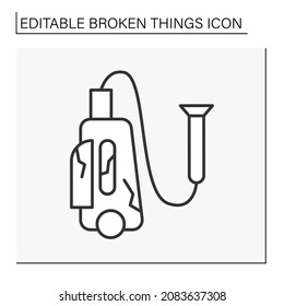 Device Line Icon. Destroyed Electronic Device. Smashed Vacuum Cleaner. Vandalism, Chaos. Broken Things Concept. Isolated Vector Illustration. Editable Stroke