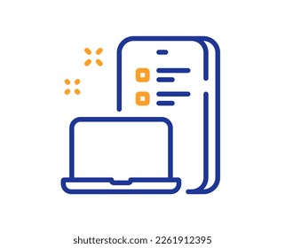 Icono de línea de dispositivo. Portátil móvil con señal de teléfono. Símbolo de equipo portátil. Concepto colorido del contorno de línea delgada. Icono de dispositivo de estilo lineal. Trazo editable. Vector