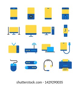 	
Device line icon set. Portable compact personal computer, smartphone, mobile phone, gadgets for information management, mobile calls, email sending. Vector line art illustration, white background